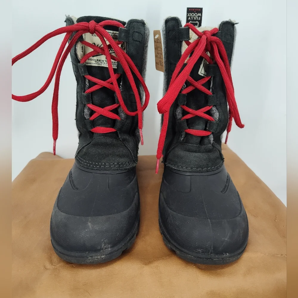 Woolrich Fully Wooly Black/Grey Cream Winter Boots Size Women's 8